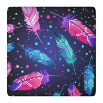 Colorful boho style elastic tablecloth with fitted edges, designed for square patio and kitchen tables