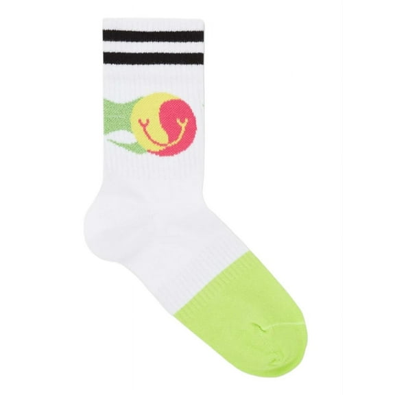 HAPPY SOCKS Men's Arch Support Athletic Cotton 3/4 Crew Socks, White, 8-12