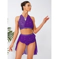 thumbnail image 5 of iiniim Women Lyrical Dance Dress Shiny Rhinestones Crop Top with Skirted Leotard 2-Piece Costume Purple XXL, 5 of 7