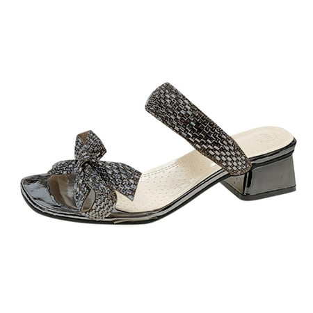 

Womens Sandals Fashion Women Breathable Lace Up Shoes Rhinestone Bowknot Chunky Heels Casual Sandals Women S Sandals Pu Black 38