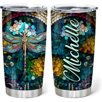 Personalized Gifts For Dragonfly Lover - Birthday Christmas - Dragonfly Prints Custom Name Stainless Steel Tumbler 20oz With Straw Lid - Dragonfly Gifts For Women Her Girl Daughter Friend