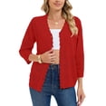 thumbnail image 6 of Chiclily Women's 3/4 Sleeve Cropped Cardigan Sweaters Button Down Crochet Textured Shrugs, 6 of 7