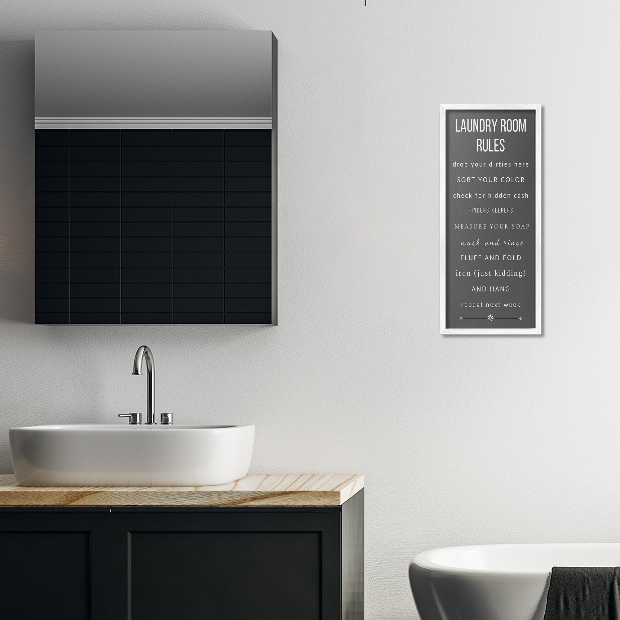 Grey Rules of Laundry Room White Framed Giclee Art, design by Julia Frost