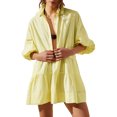 thumbnail image 1 of Diconna Femmes une Ligne Mini Robe Décontractée Ample Ajustement Solide Couleur Revers Col Bouton Robe Plissée à la Mode Robe Courte à Plusieurs Niveaux, 1 of 6
