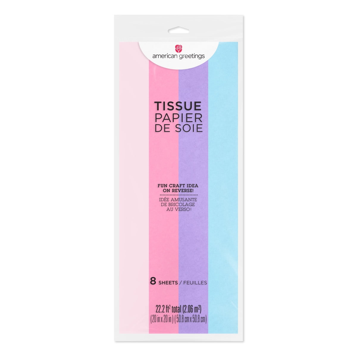 American Greetings 20 in. Tissue Paper Bundle, Pink, Dark Pink, Lavender, Light Blue (8-Sheets)