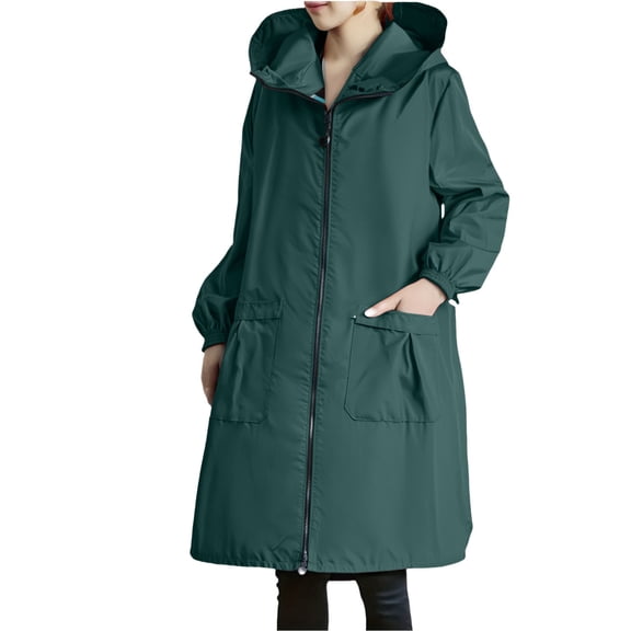 BODOAO Women's Long Raincoats Rain Jacket Waterproof Hooded Windbreaker Lightweight Coat for Outdoor Extended Hood Thin Work Clothes Household Rainproof and Windproof Use Coat Blackish Green 4Xl