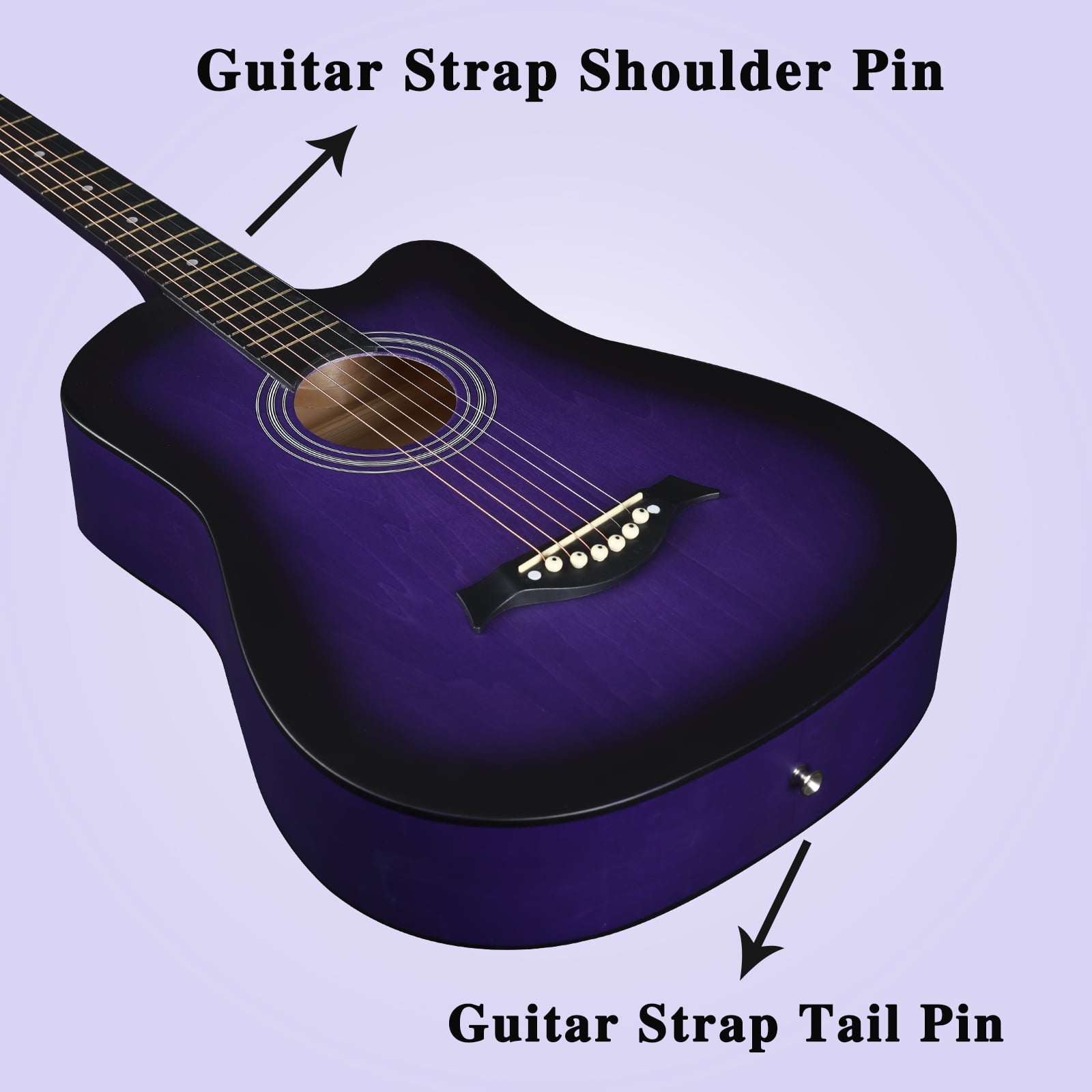 ADM 38'' Acoustic Cutaway Guitar for Kids Beginner Kit with Free Lessons, Purple