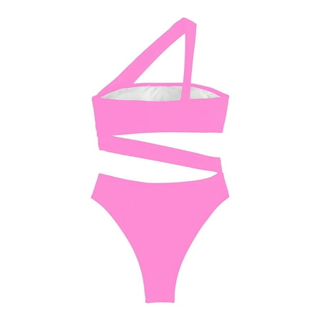 HYSYSB One Piece Cut Out Swimsuit Women bandeau Swimsuits for Women bathing Suit for Women bathing Suit for Women Tummy Control tube Top Straps Slanted Bikini swimsuits for Women 2025 Pink L