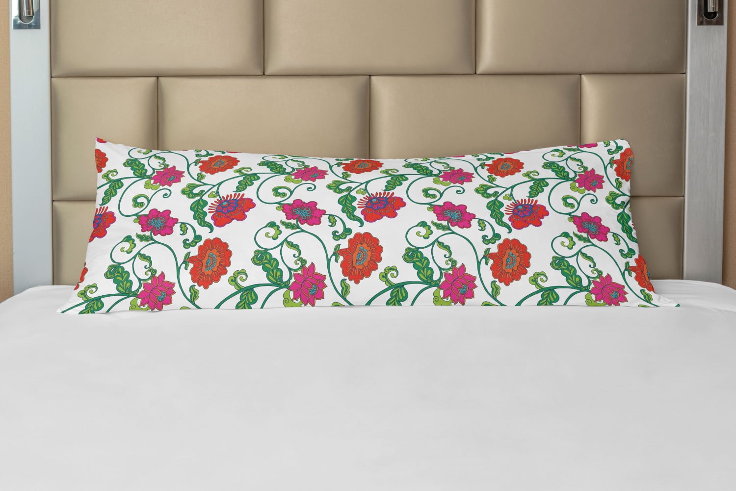 Floral Body Pillow Case Cover with Zipper, Romantic Blooming Spring
