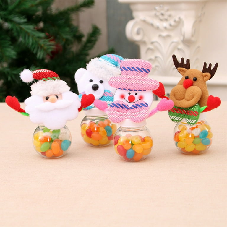 Christmas Candy Jar, Mini Food Storage Container Christmas Santa Claus  Snowman Reindeer Clear Plastic Candy Jar