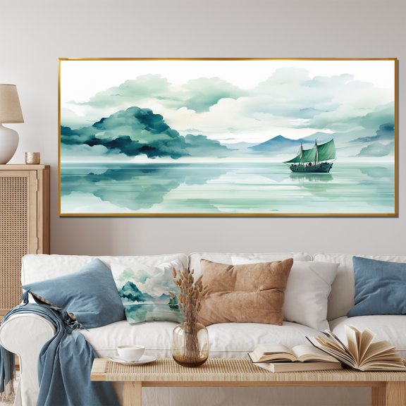 Designart "Journey along the Yangtze River in China" Extra Large People Framed Wall Art - Global Green China Art Hallway Framed Wall Art Decor