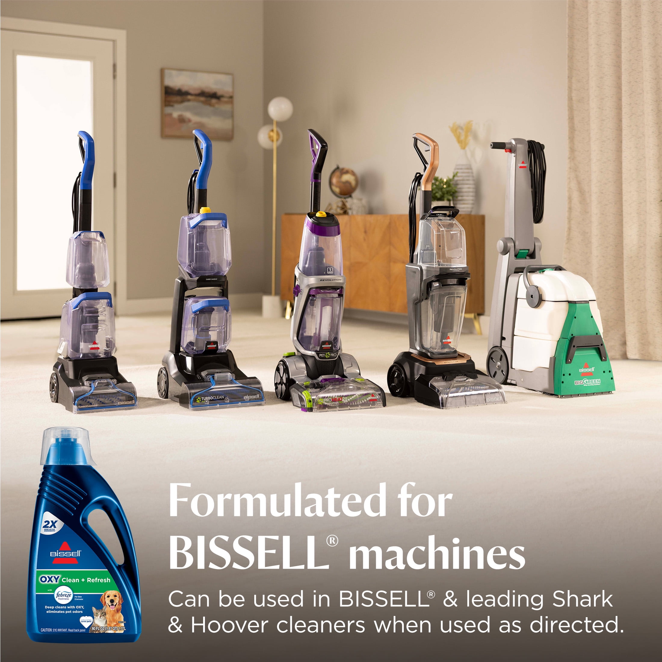 (4 pack) BISSELL OXY Clean + Refresh with Febreze Carpet Cleaning Solution, Fresh Scent, Best Paired with Upright Deep Cleaners, Deep Cleans with Oxy, Eliminates Pet Odors, 5959W, 60 fl oz