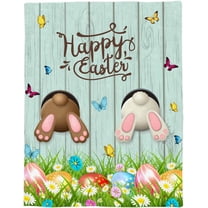 Spring Easter Throw Blankets, Funny Bunny Tails Rabbit Soft Fleece Blanket Decorative for Home Sofa Couch Chair Living Bedroom,40x50 Inches, Floral Farmhouse