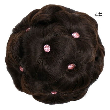 Female Wig Hair Ring Curly Bride Makeup Diamond Bun Flowers Chignon (Best Way To Make Hair Curly)