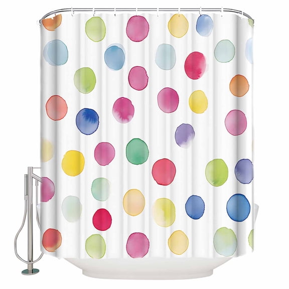 Shower Curtain Bathroom Set Colorful Wave Point on White Waterproof Fabric Shower Curtains with Grommets&Hooks Abstract Polka Dot Privacy Bath Curtain for Bathtub 36x72in