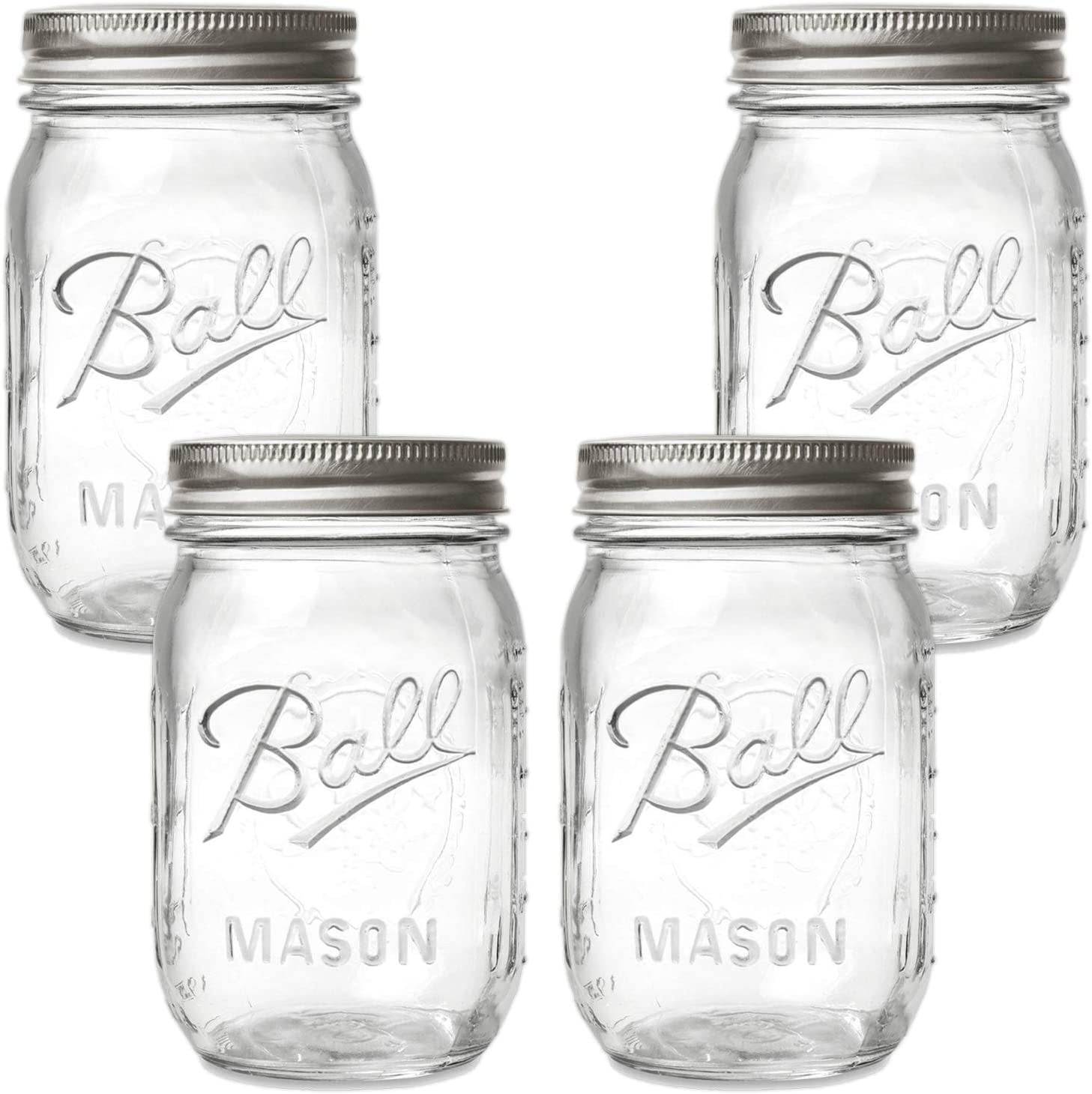 Lid & Band Clear Glass Single Ball16oz Regular Mouth Pint Canning Mason Jar 