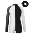 thumbnail image 3 of iixpin Kids Girls Long Sleeve Color Block Biketards Jumpsuit with Headwear Gymnastics Leotard Ballet Dance Outfits White 10, 3 of 6