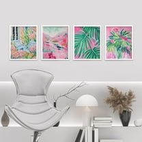PixonSign Framed Wall Art Tropical and Bright Botanical Posters, Set of 4 Floral Landscape Canvas Prints, Classic Vintage Multicolor Nature Wall Décor for Home Decor - 8"x10" White