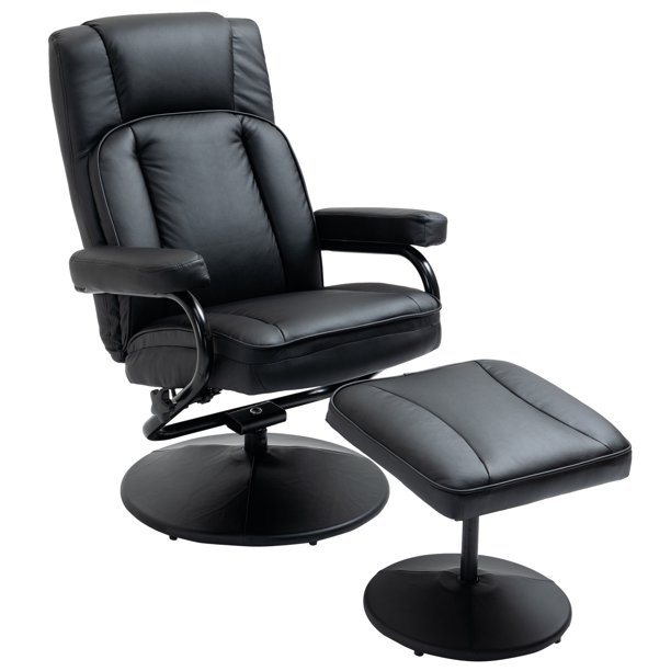 Swivel Recliner, Manual PU Leather Armchair with Ottoman