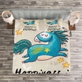 thumbnail image 3 of Ambesonne Unicorn Quilted Bedspread Set 3 Pcs, Words Happiness, Queen Size, Yellow Blue, 3 of 3