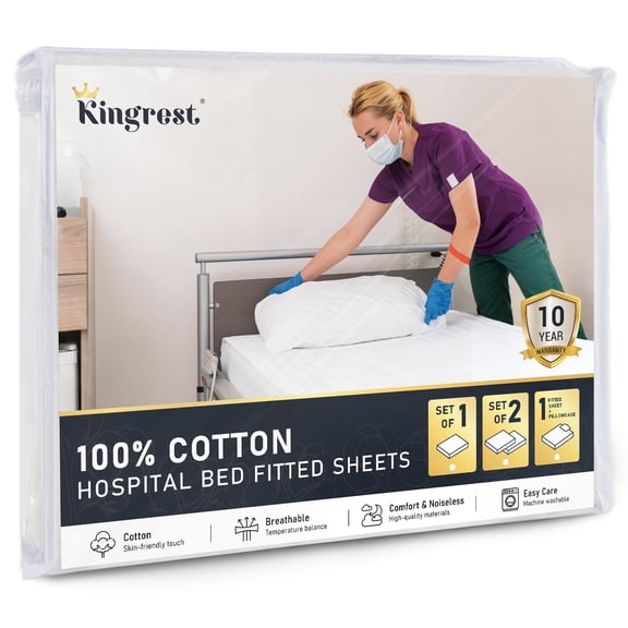 Kingrest 100% Cotton Fitted Hospital Bed Sheet (Pack of 1) - Ultra Soft Fitted Sheet (36" x 84" x 14", 1 Pack)