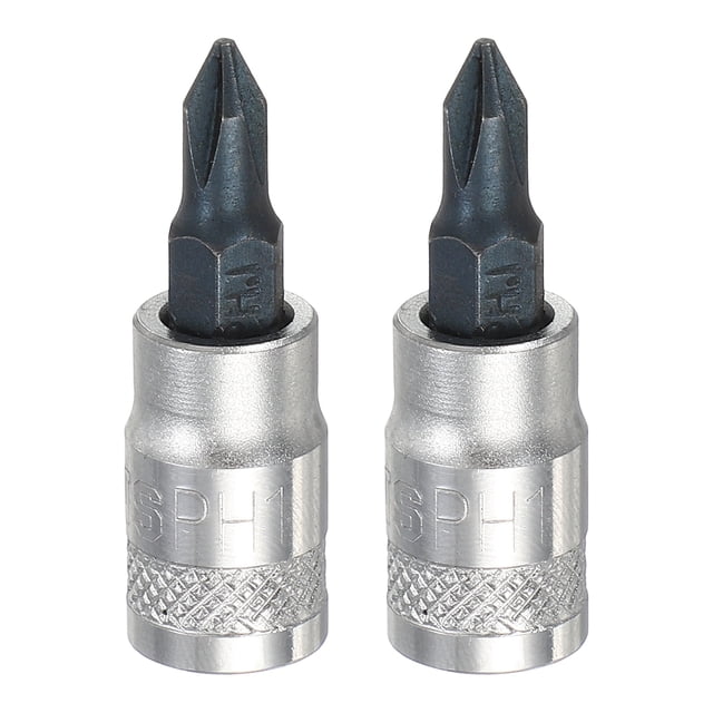 Uxcell 2Pcs Enchufe de Bit Phillips 1/4" Drive PH1 S2 Acero Cruzado Puntas de Destornillador Brocas Adaptador de Enchufe de Acero CR-V para Reparación de Tuercas y Pernos de Eje de Auto en Casa