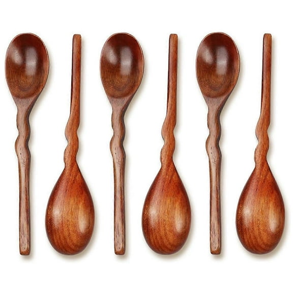6 cucharas de madera para comer, cucharas de madera de 20 cm para miel, cucharas pequeñas de madera para sopa, café, ensalada y postres.