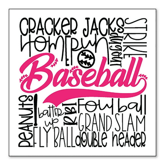 DistinctInk Custom Bumper Sticker - 3" x 3" Decorative Decal - White Background - Baseball Word Art - Black & Pink