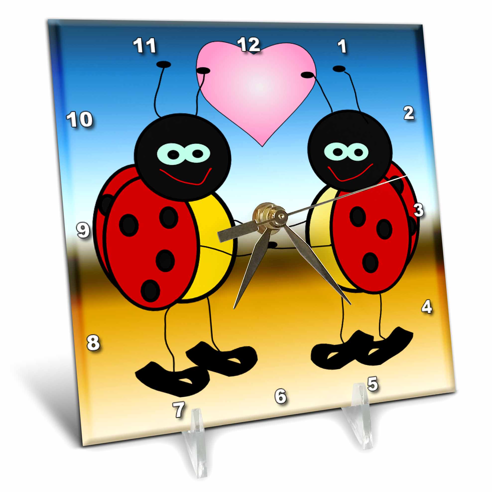 6 by 6-Inch 3dRose dc/_76732/_1 Lady Bugs in Love Cartoon-Desk Clock
