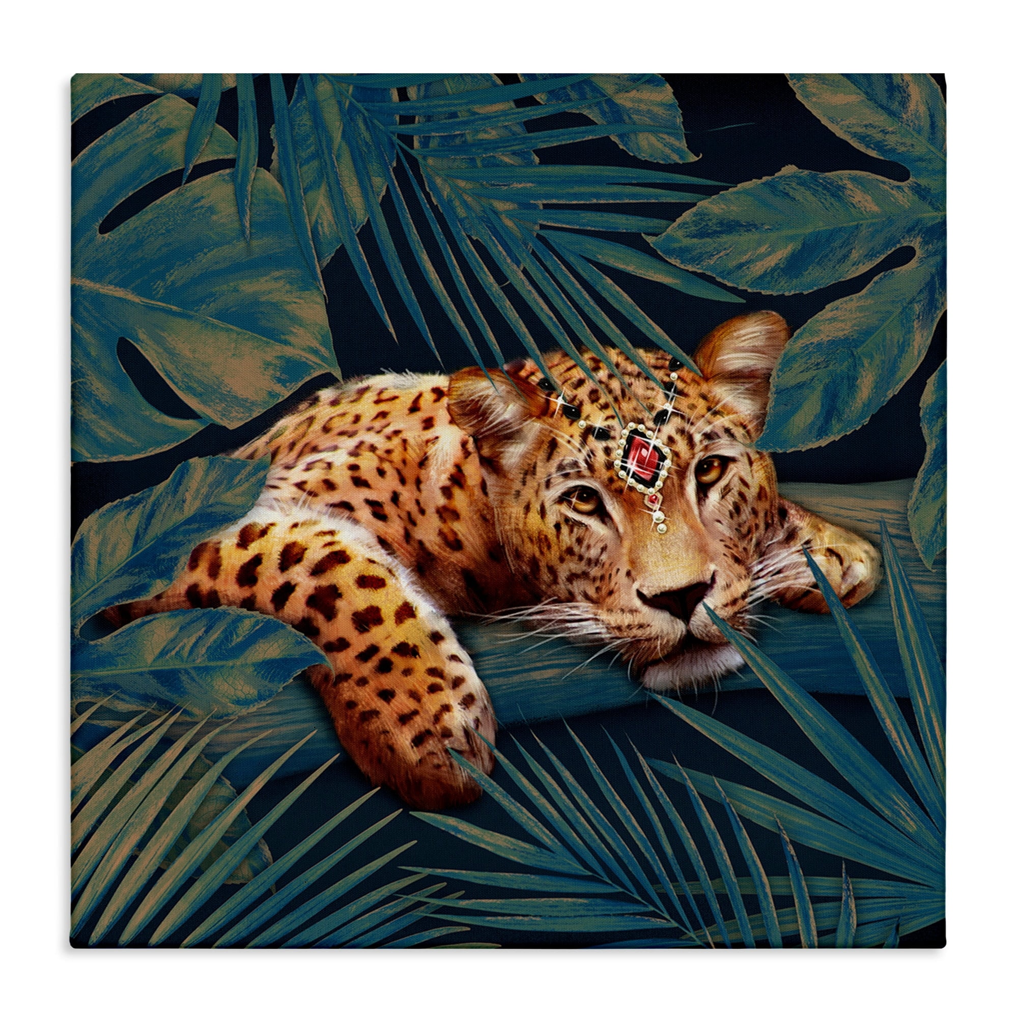 Stupell Industries Tropical Leopard Glitz Gem Safari Cat Jungle Plants, 30 x 30, Design by Ziwei Li