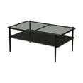 thumbnail image 5 of Modern Rectangle Gray Tempered Glass Coffee Table with Black Metal Legs - 38.39"L x 24.21"W x 17.72"H, Black MDF Shelf, 220lbs Capacity, Living Room Center Table, 5 of 9