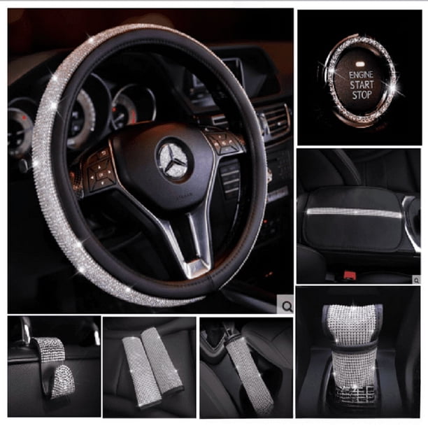 Funda de engranaje de coche, funda de freno de mano de diamante, decoración de manija de engranaje, taladro completo, cinturón de seguridad de coche, protector de hombro, funda protectora de cabeza