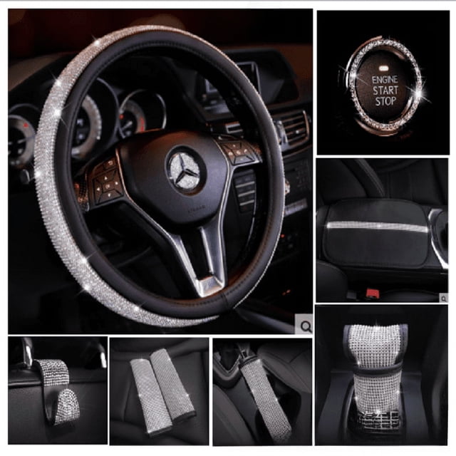 Funda de engranaje de coche, funda de freno de mano de diamante, decoración de manija de engranaje, taladro completo, cinturón de seguridad de coche, protector de hombro, funda protectora de cabeza