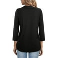 thumbnail image 4 of Aiyino Womens Tops Casual 3/4 Length Sleeve V Neck Shirts and Blouses Zipper Collar Women Polo Shirts,Black 2XL, 4 of 9