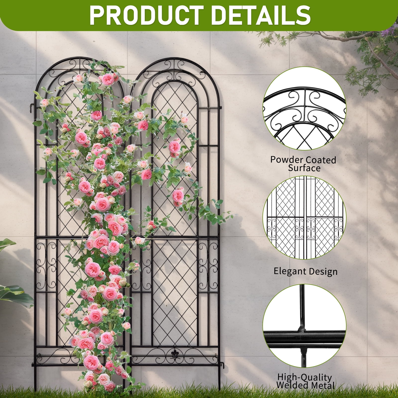 Xilee 2 Pack 16 x61 in Durable Garden Trellis for Climbing Plants,Wire Lattice Grid Panel for Climbing Plants Outdoor Roses Vine Cucumbers Vegetables Flower Support Black