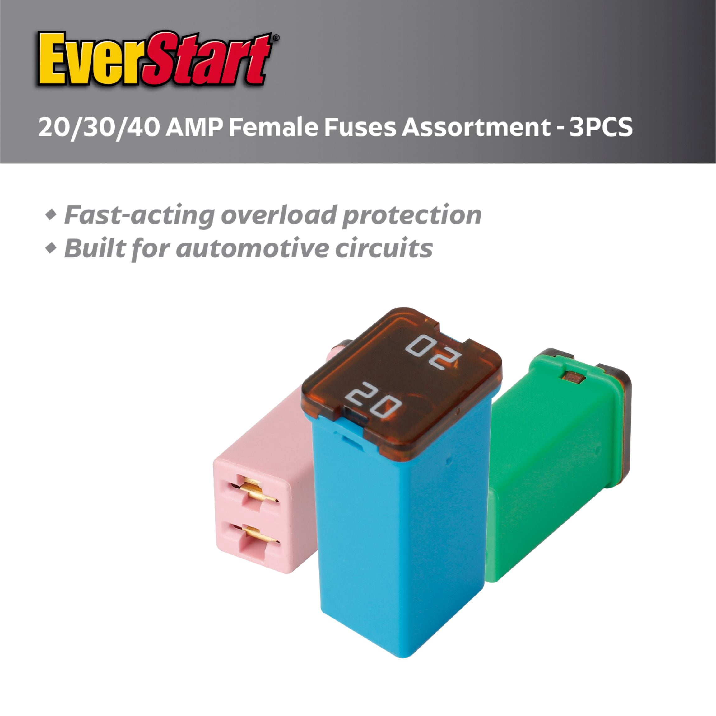 EverStart Female Maxi Fuse Assortment, UL Listed, Auto, Marine, and Electronic Applications, 3 Piece