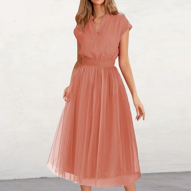 Robes pour Femmes 2024 Été Vêtements Décontractés Surdimensionnés Couleur Unie Robe à Manches Courtes Col en V Robe Élégante en Maille 50 % de Réduction!