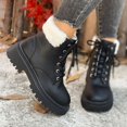 thumbnail image 4 of Hinvhai Winter Warm Fleece Ankle Boots for Women Lace Up Anti-slip Round Toe Low Heel Booties Black 7(39), 4 of 9