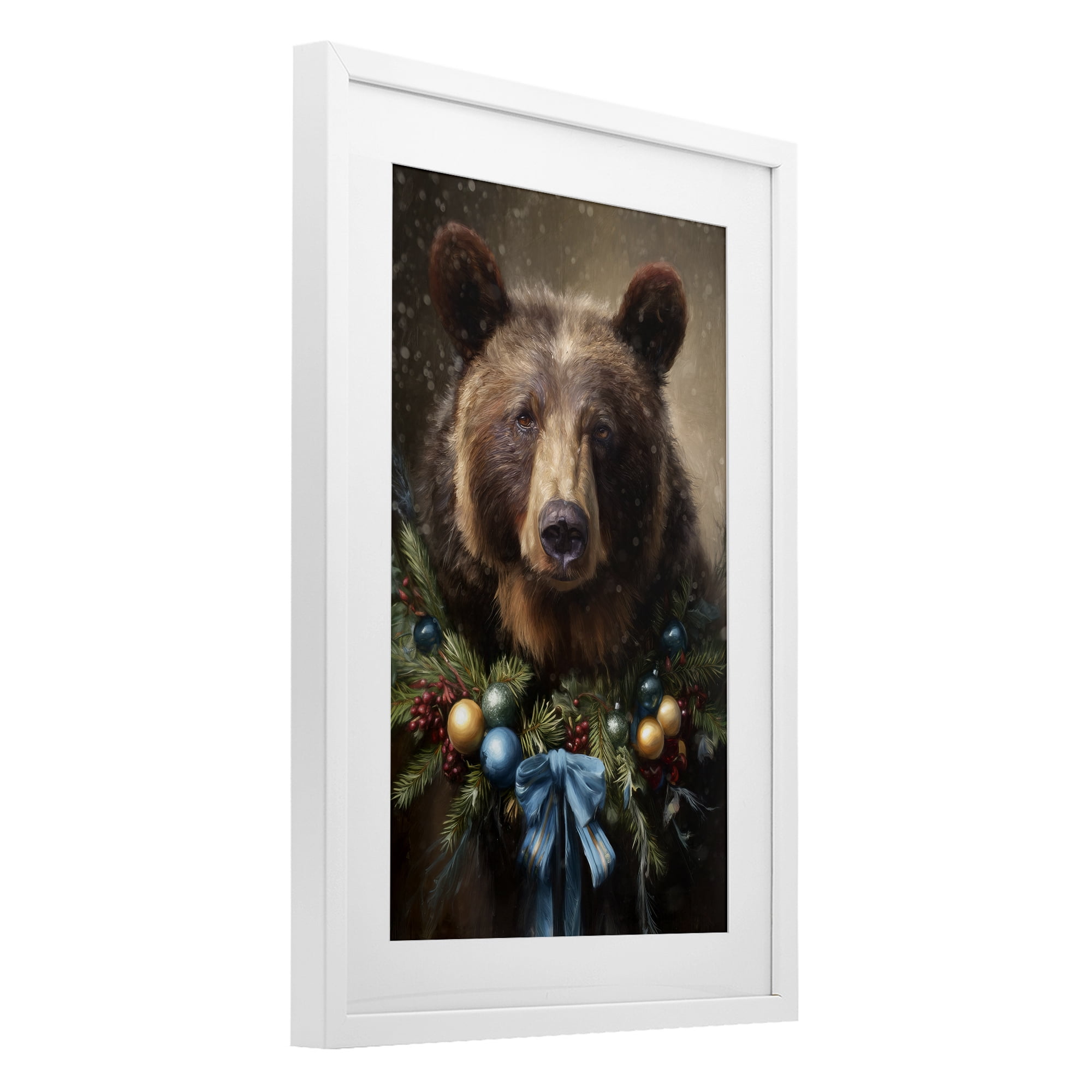 Stupell Industries Christmas Grizzly with Wreath White Framed Print Under Glass, design by Tina LeCour