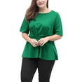 thumbnail image 4 of Mujer TalExtMangas Cortas Frente Nudo retorcido Peplo Top Verde 2X, 4 of 5