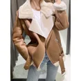 thumbnail image 1 of -abrigo grueso y cálido para mujer, chaqueta de ante marrón con cinturón, de piel sintética de cordero, a prueba de viento, para invierno, 1 of 5