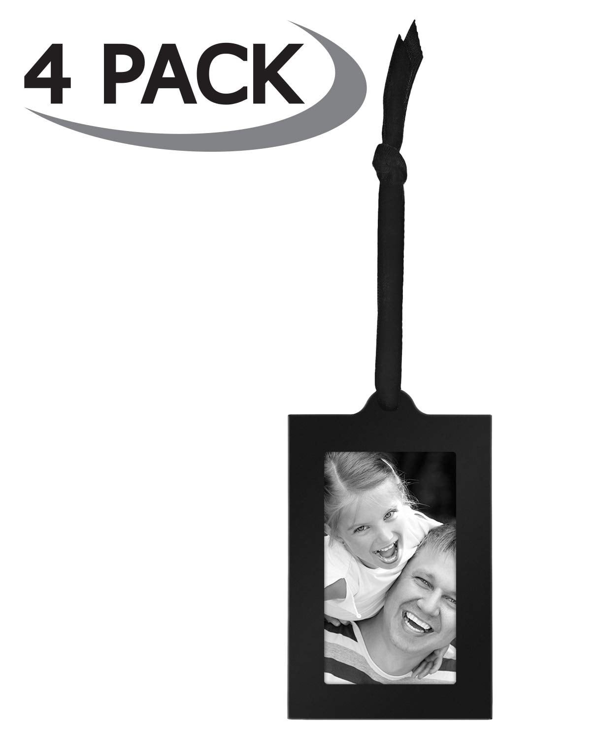 Americanflat 4 Piece 2x3 Hanging Picture Frames in Black with Adjustable Ribbon Tassels - Metal