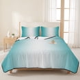 thumbnail image 3 of Twin XL Quilt Set 68''x98'', Teal Ombre Lightweight Bedspread Coverlet Set with 2 Pillow Shams, Turquoise White Gradient Modern Abstract Art Breathable All Season Quilt Bedding for Dorm/Guest Room, 3 of 9