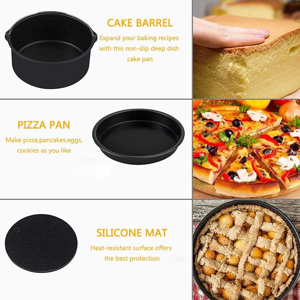 Air Fryer Accessories - 7 Inch Set of 10 Pcs Compatible for 3.2 - 6.8QT Accessories for Air Fryer with Cake Pan, Pizza Pan, Air Fryer Liner (Set of 10)