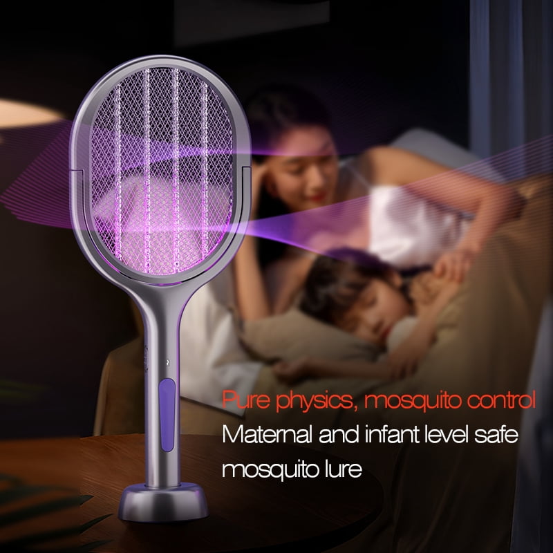 2-in-1 Retractable Electric Fly Swatter Racket - USB Rechargeable Bug Zapper with Mosquito Trap Lamp, Extended Handle Powerful Insect Killer for Home Bedroom Indoor Outdoor
