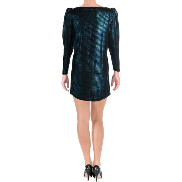 Free People Womens Diamonds are Forever Metallic Mini Dress Blue