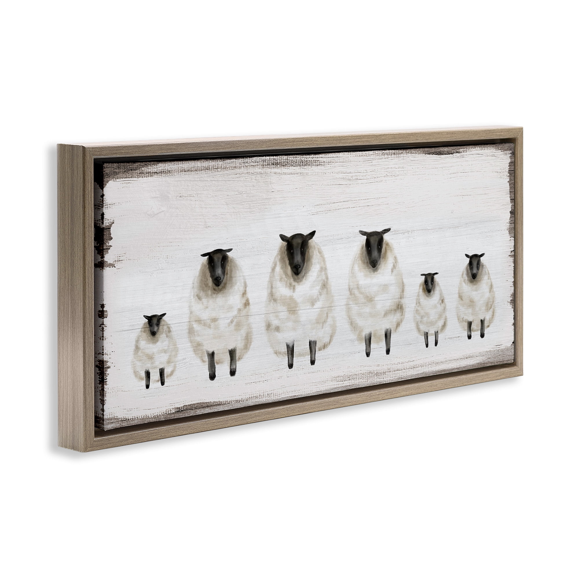 Stupell Industries Rustic Country Sheep Herd Animals & Insects Painting Brown Floater Framed Canvas Art Print Wall Art, 31 x 14