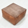 thumbnail image 3 of Square Shaped Leather Handmade Eco-Friendly Cognac Pouf - Square Shape Pouf, 21" x 21" x 12", Geometric Pouf, Leather pouf, Recycled Foam with Fibre Fill Stuffed Pouf, Leather Seating Pouf, 3 of 8