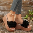 thumbnail image 4 of Rokment Flower Platform Dress Slides Sandals for Women Bride Wedding Beach Boho Fashion Leather Open Toe Chunky Extra Wedges Slip on High Heels Summer Shoes Black Size 6.5, 4 of 6