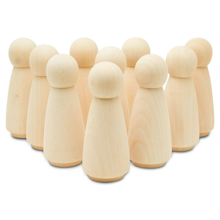 Unfinished Wooden Peg Dolls Large 5-1/2 inches, Mom/Angel Shape, Pack of  100 Birch Peg People, Charming Wood Figurines to Paint, by Woodpeckers